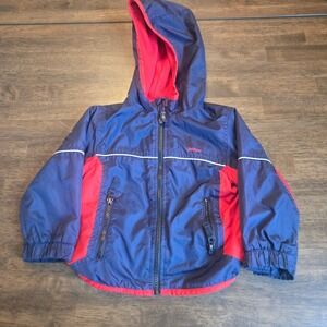 Vtg‎ OshKosh Bgosh Kids Navy Blue Red Fleece Lined Hooded Windbreaker Jacket 24M